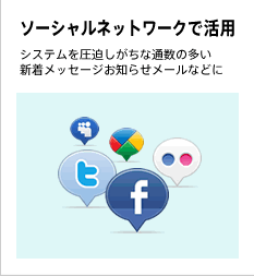 ソーシャルネットワークで活用・・・システムを圧迫しがちな通数の多い新着メッセージお知らせメールなどに